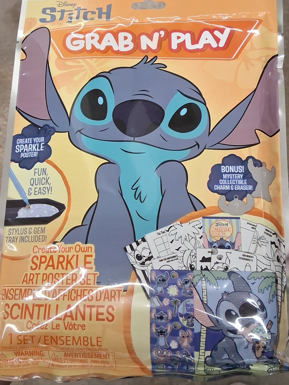 New Disney Stitch Grab N' Play Sparkle Art Poster Activity Set